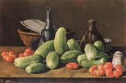 Melendez, Luis Eugenio Cucumber and tomatoes Germany oil painting reproduction